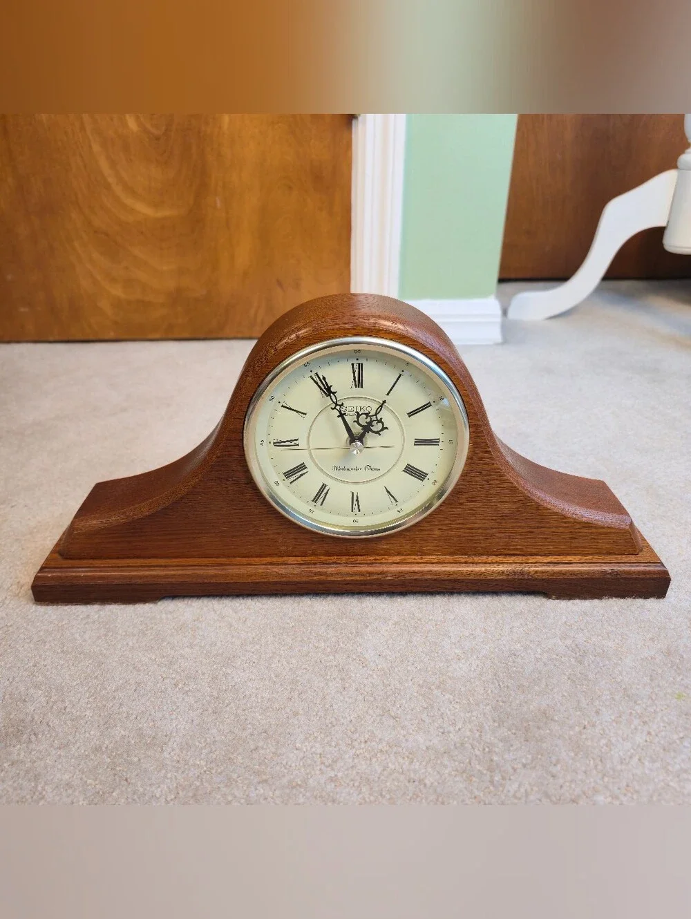 Seiko Quartz Westminster Chime Oak Mantel Desk Clock, 16 1/4
